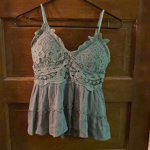 Womens sagebrush green lace cami tank top